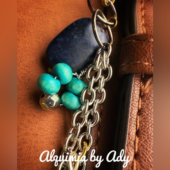 Lapis lazuli Key Holder with Chain Accent bag charms necklace - Picture 2 of 5